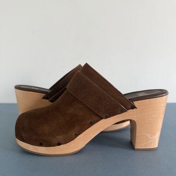 Paige Rosie Slip On Studded Platform Cocoa Brown Heeled Clogs - Picture 6 of 10